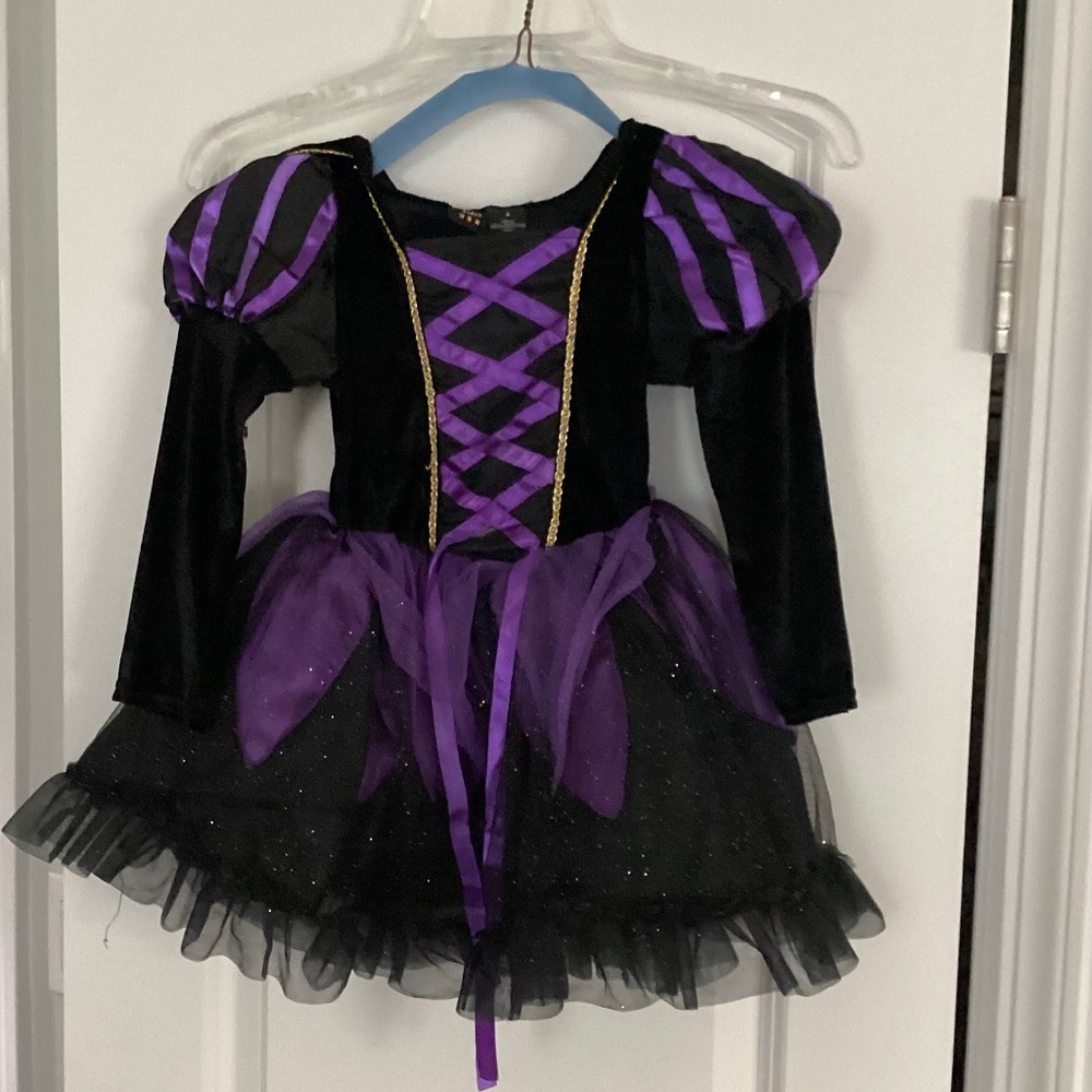 Girl Witch Costume Size 4 Black Purple Dress Halloween